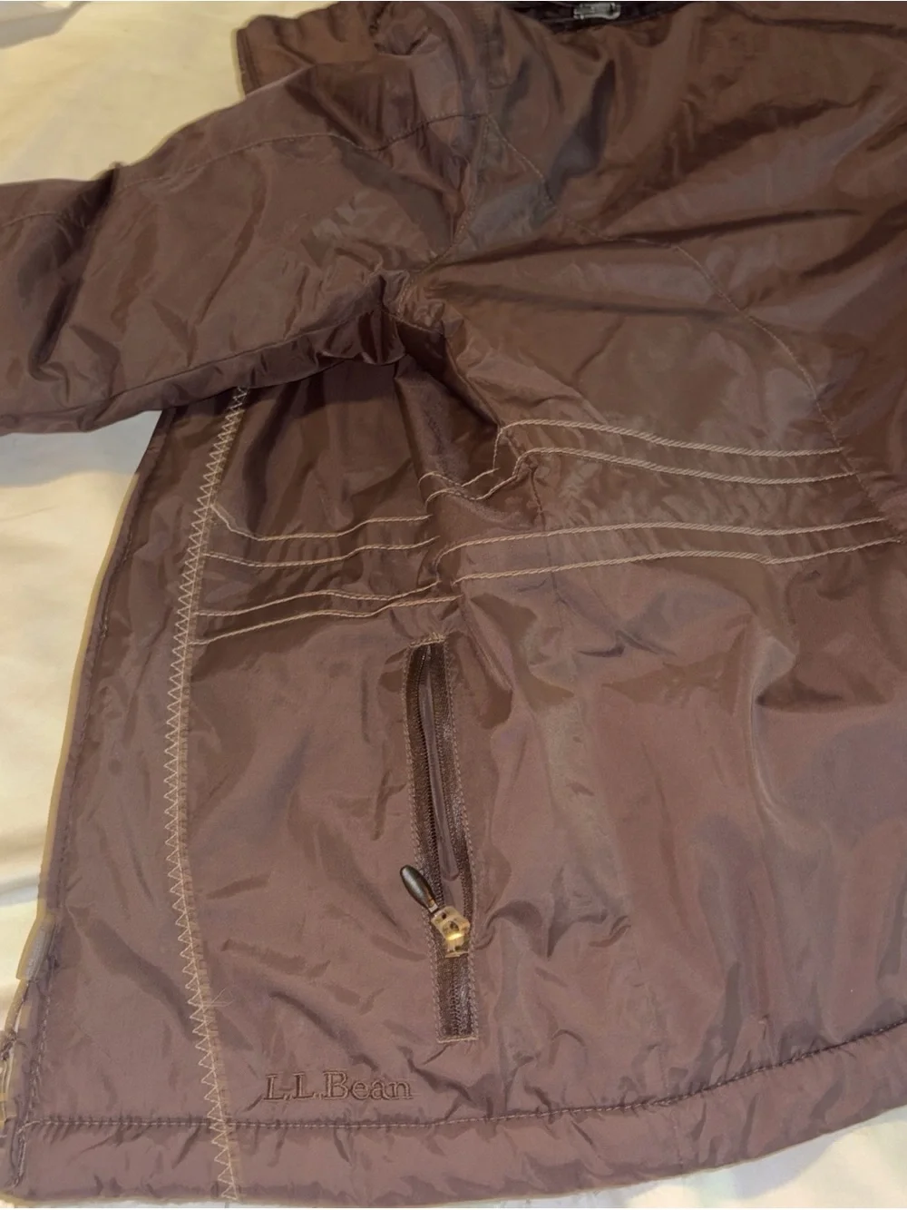 L.L. Bean Girls Medium 5-6 Brown parka W/removable Hood Zip-Up Jacket